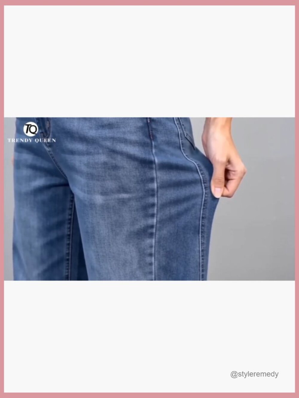 Wide Leg Jeans with Raw Hem, Mid Rise, Stretchable Cotton Blend Denim - Picture 7 of 7